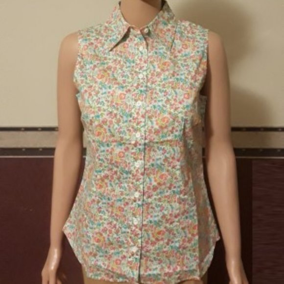 Chadwicks Tops - Chadwicks of Boston White Floral Sleeveless Collared Button Shirt Size 4 New